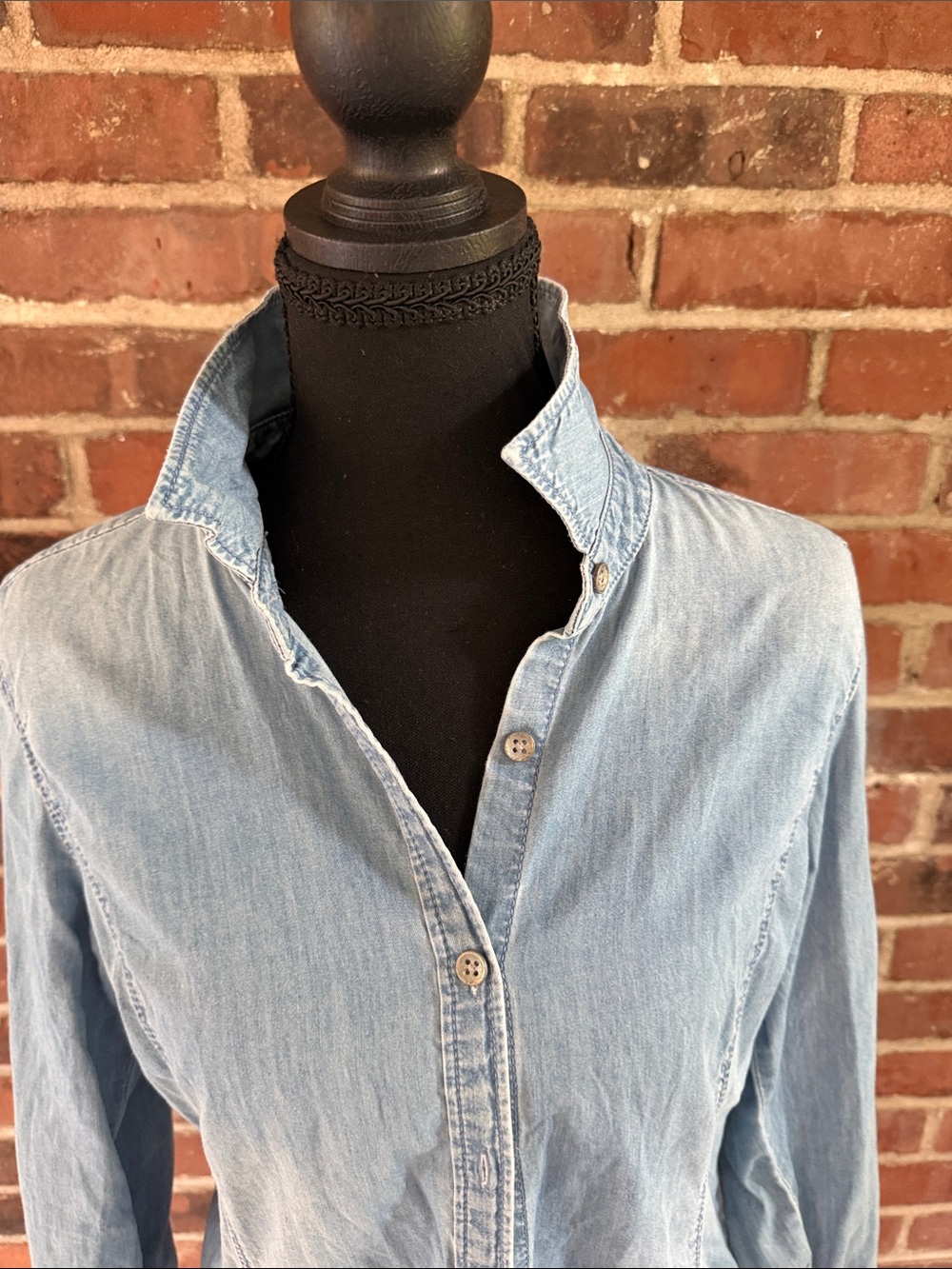 J.Jill XS Petite Chambray Denim Tunic Shirt 100% Cotton Button Front